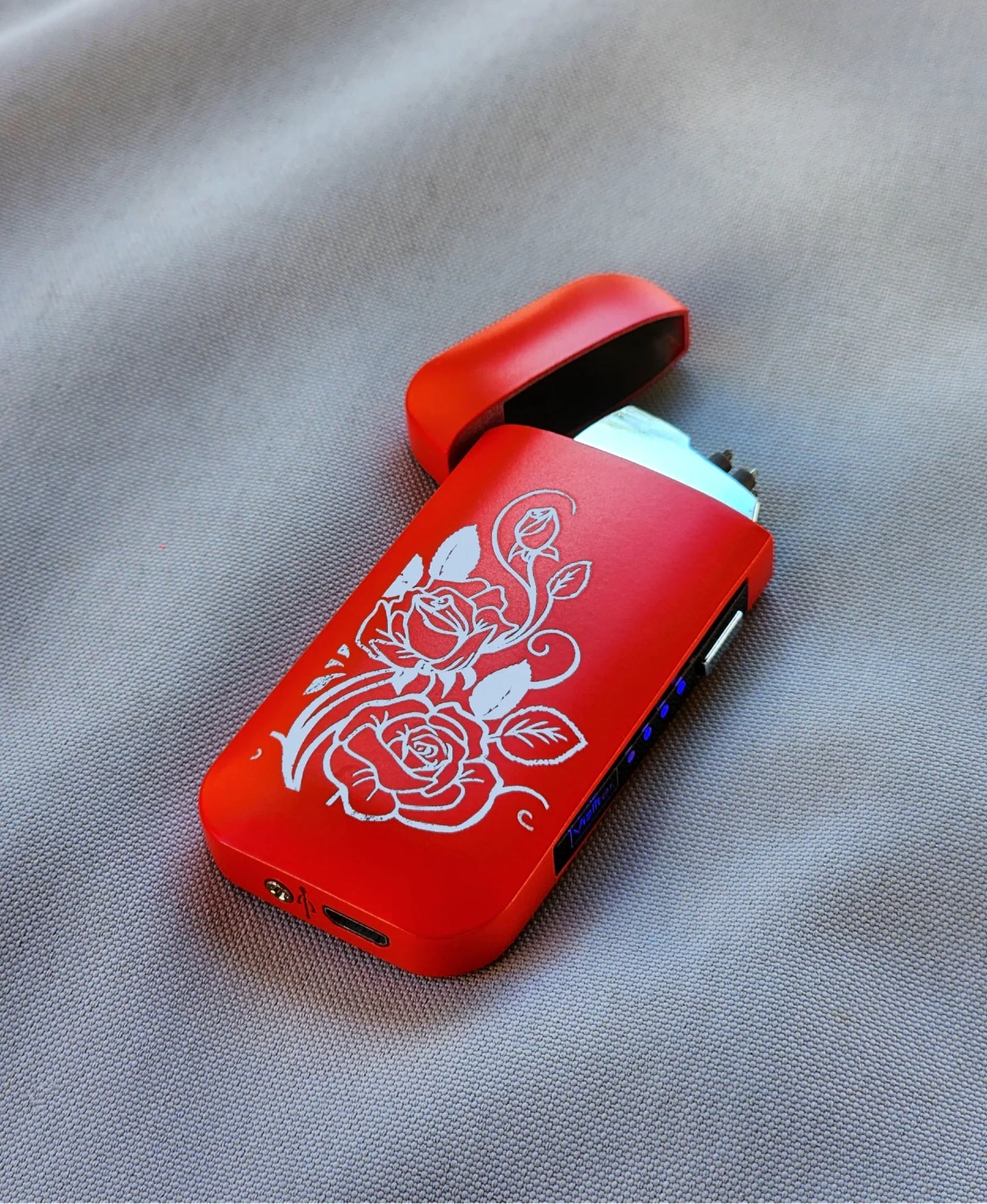 Rechargeable Electronic Dual Arc Lighter, Elegant Design, Red Roses