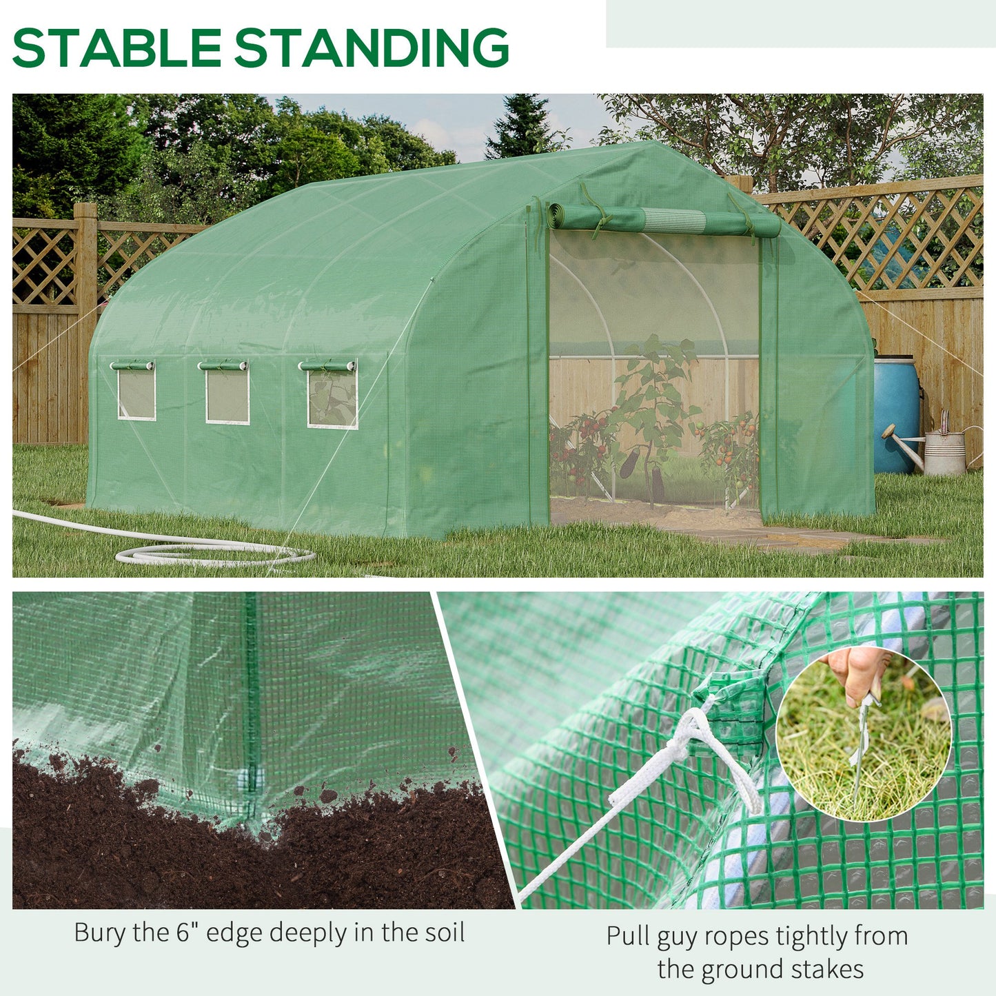 11.5' x 10' x 6.5' Walk-in Tunnel Greenhouse, Green House with Zippered Mesh Door, 7 Mesh Windows & Roll-up Sidewalls, Upgraded Gardening Plant Hot House with Galvanized Steel Hoops, Green - Sublime Elevation