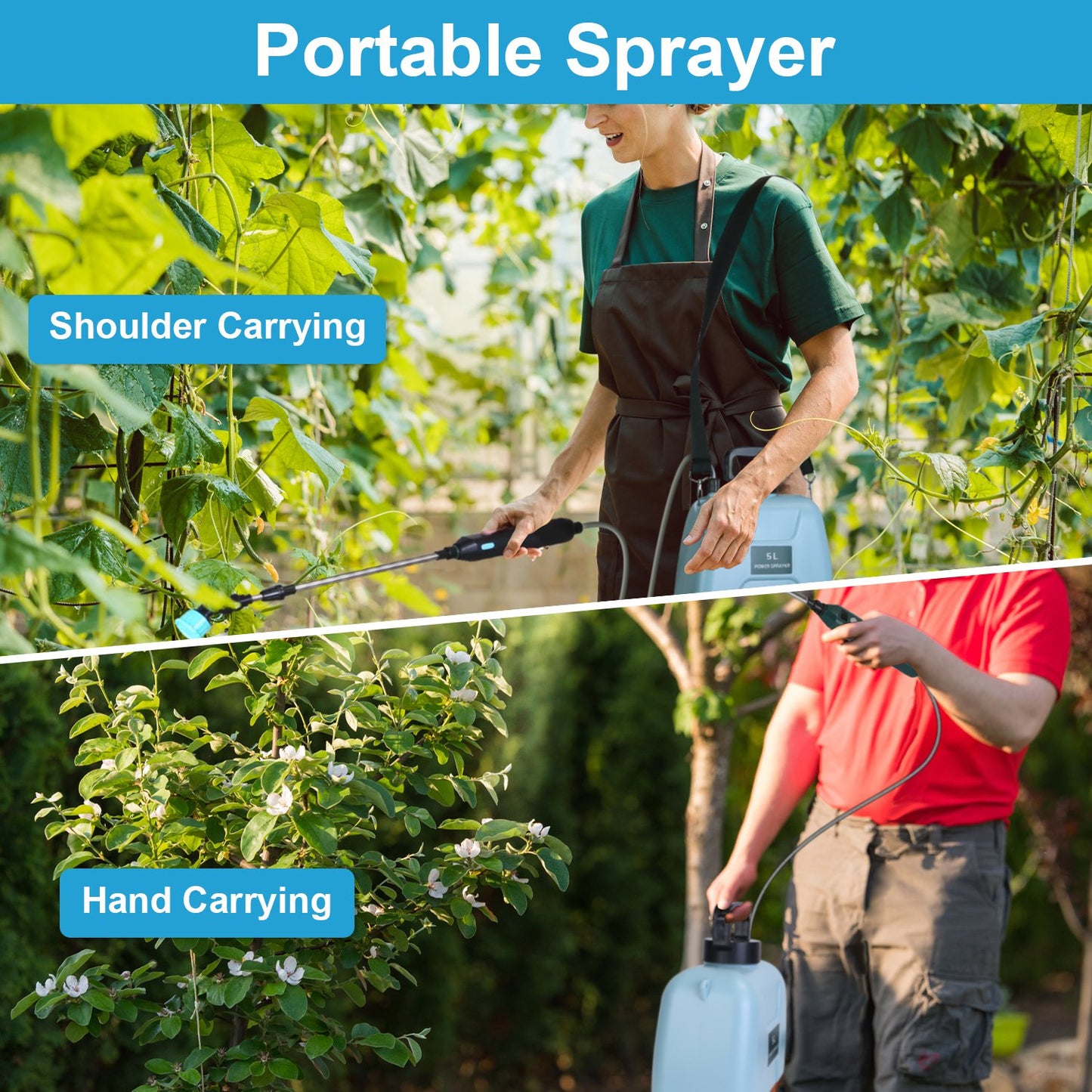 5L 1.32Gallon Battery Operated Water Sprayer Portable Garden Sprayer Electric Sprayer With Rechargeable Handle Telescopic Wand 3 Spray Nozzles Shoulder Strap For Lawn Garden - Sublime Elevation