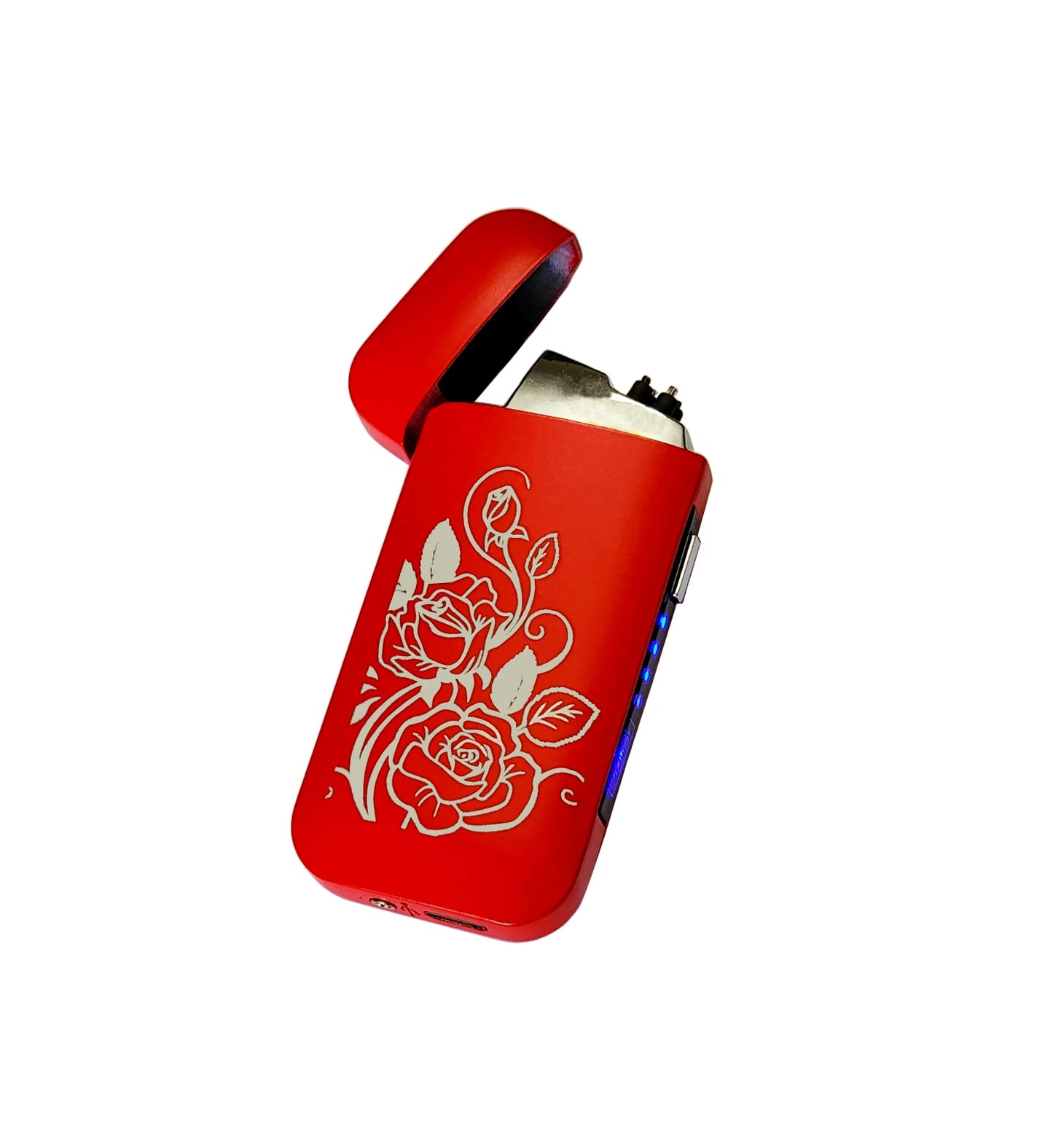 Rechargeable Electronic Dual Arc Lighter, Elegant Design, Red Roses