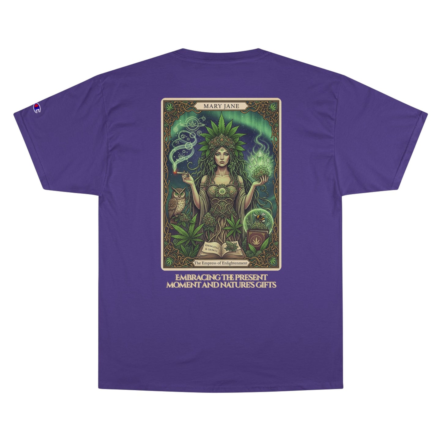 Mary Jane Tarot Champion Cannabis Art T-Shirt, Vintage Graphic Tee, Stoner Apparel, Herbalist Gift, Eco-Friendly Fashion