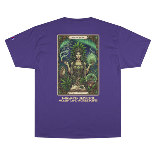 Mary Jane Tarot Champion Cannabis Art T-Shirt, Vintage Graphic Tee, Stoner Apparel, Herbalist Gift, Eco-Friendly Fashion