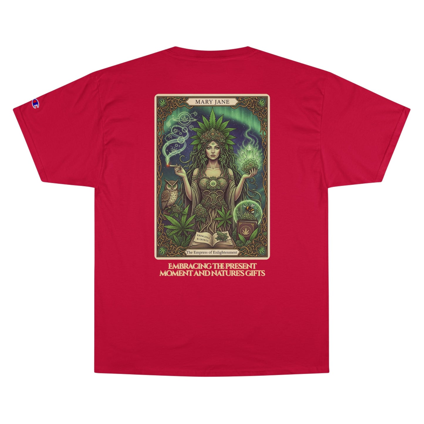 Mary Jane Tarot Champion Cannabis Art T-Shirt, Vintage Graphic Tee, Stoner Apparel, Herbalist Gift, Eco-Friendly Fashion