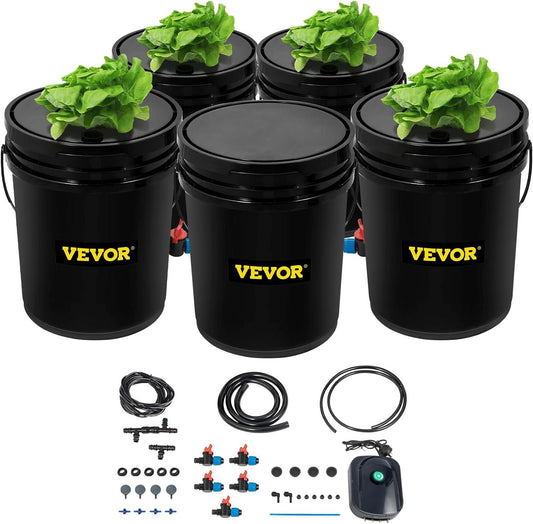 DWC Hydroponic System, 5 Gallon 5 Buckets, Deep Water Culture Growing Bucket, Hydroponics Grow Kit With Pump, Air Stone And Connected Reservoir, For Indoor/Outdoor Leafy Vegetables - Sublime Elevation