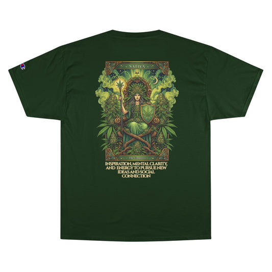 Sativa Mystical Tarot Champion T-Shirt | Nature Lovers Tee, Green Goddess Shirt, Bohemian Graphic Tee, Eco-Friendly Apparel, Mythical Artwear