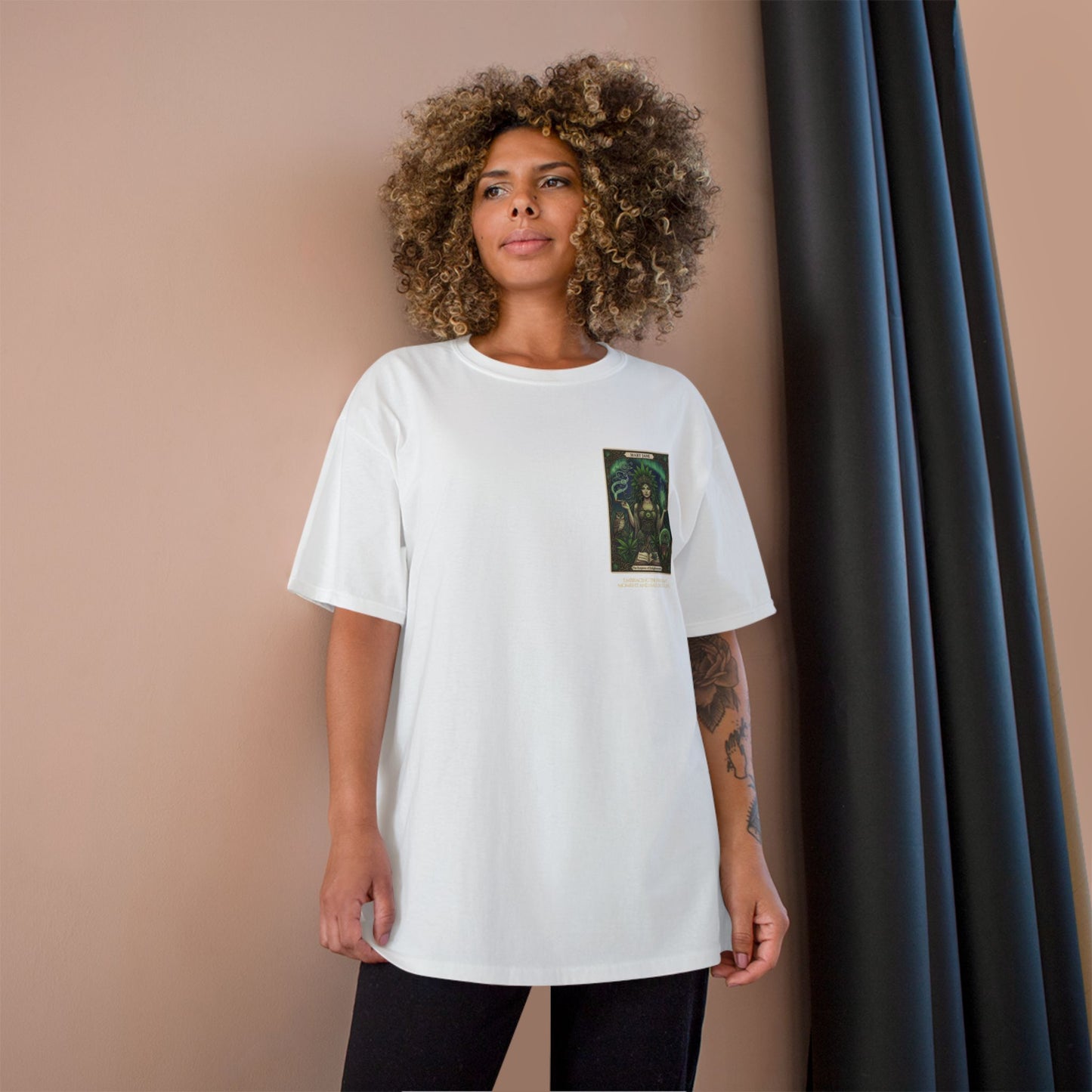Mary Jane Tarot Champion Cannabis Art T-Shirt, Vintage Graphic Tee, Stoner Apparel, Herbalist Gift, Eco-Friendly Fashion