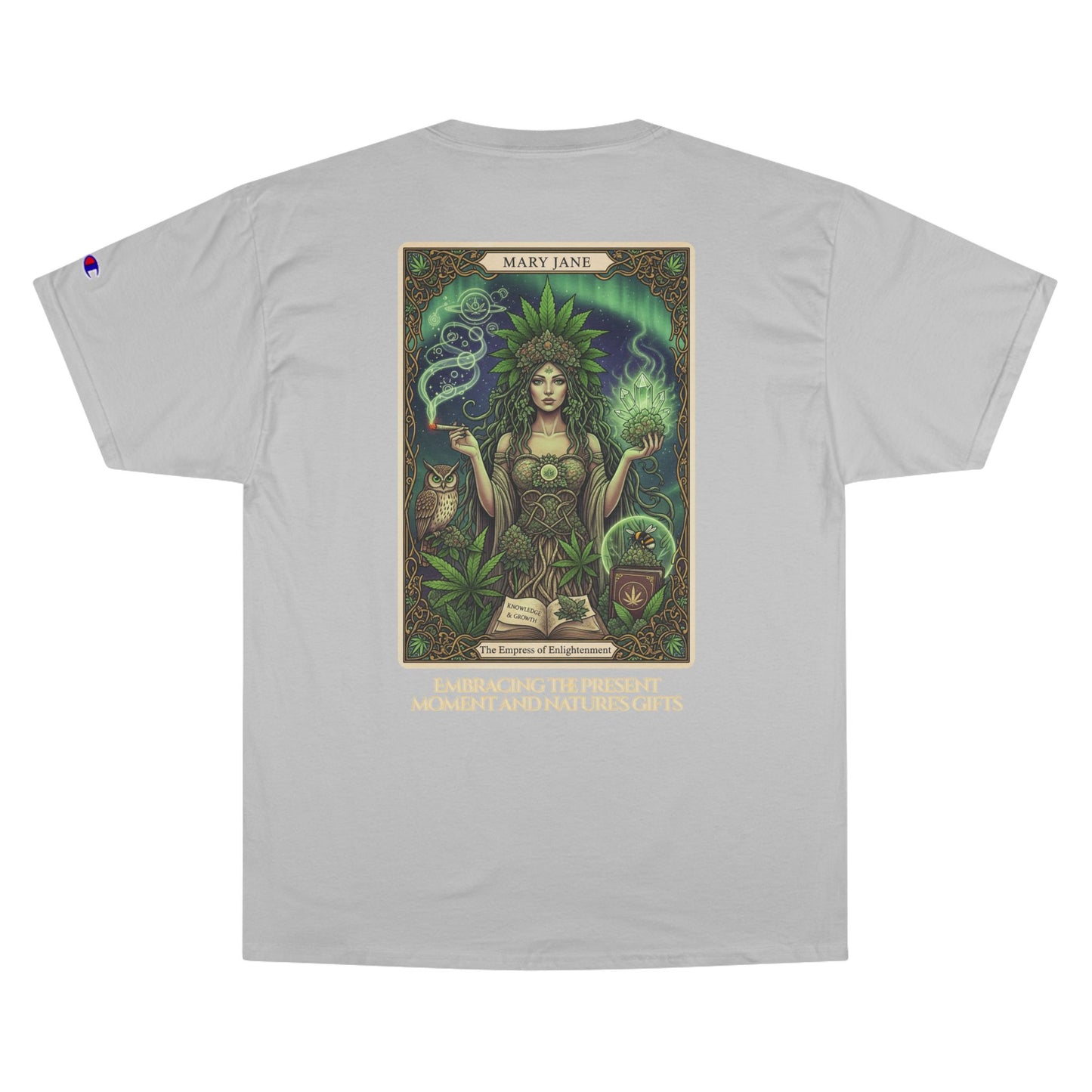 Mary Jane Tarot Champion Cannabis Art T-Shirt, Vintage Graphic Tee, Stoner Apparel, Herbalist Gift, Eco-Friendly Fashion