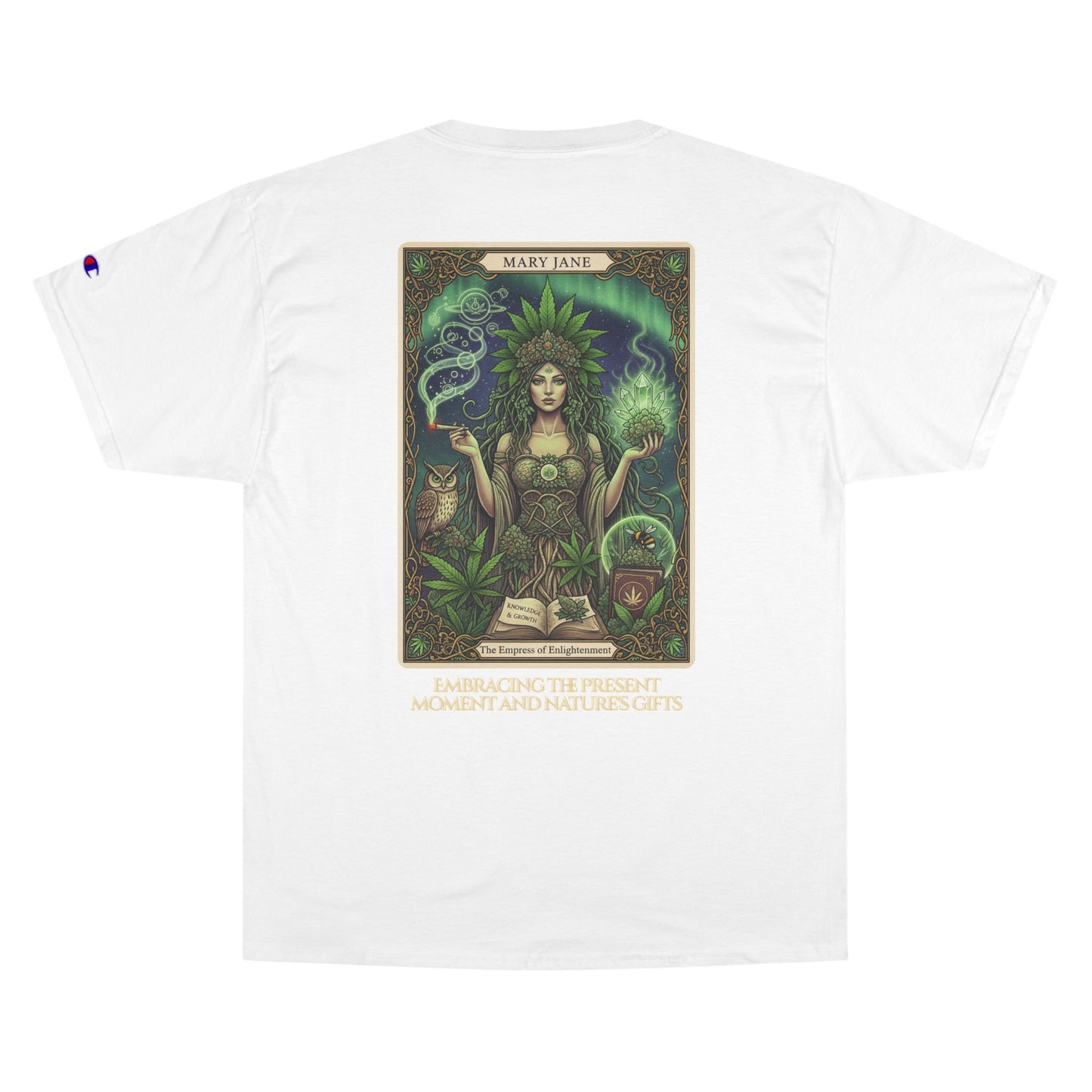 Mary Jane Tarot Champion Cannabis Art T-Shirt, Vintage Graphic Tee, Stoner Apparel, Herbalist Gift, Eco-Friendly Fashion