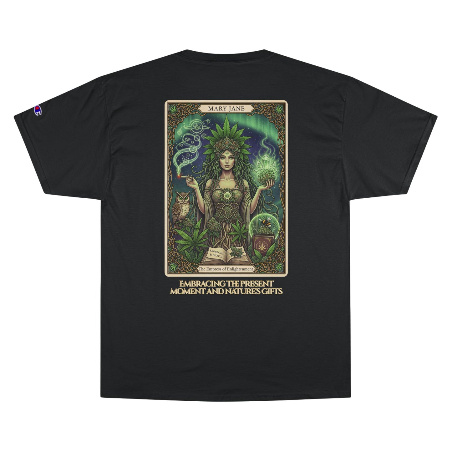 Mary Jane Tarot Champion Cannabis Art T-Shirt, Vintage Graphic Tee, Stoner Apparel, Herbalist Gift, Eco-Friendly Fashion