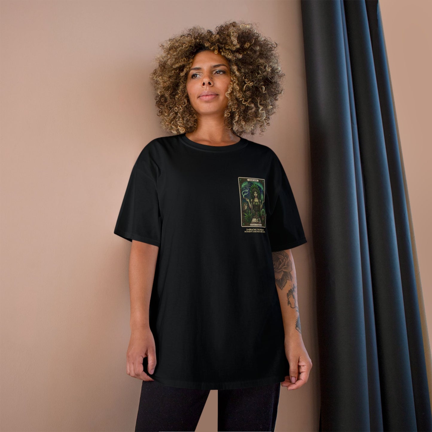 Mary Jane Tarot Champion Cannabis Art T-Shirt, Vintage Graphic Tee, Stoner Apparel, Herbalist Gift, Eco-Friendly Fashion