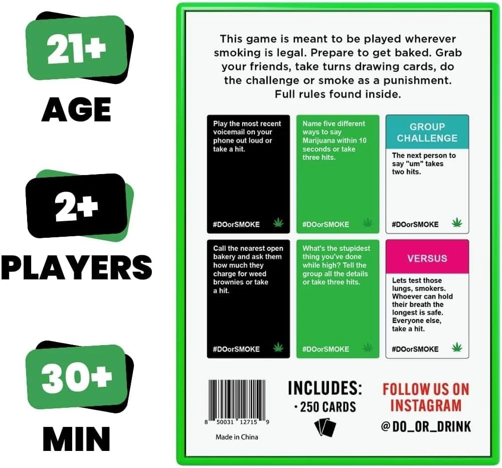 Do Or Smoke, Win or Get Baked Card Game Party Game for Adults with 250 Challenge Cards