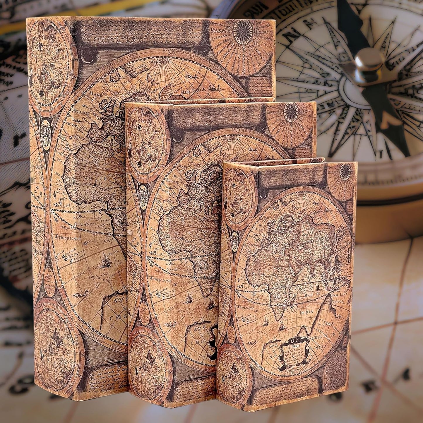 Secret Antiques Vintage Retro Invisible Storage Book Box 3-Piece Set