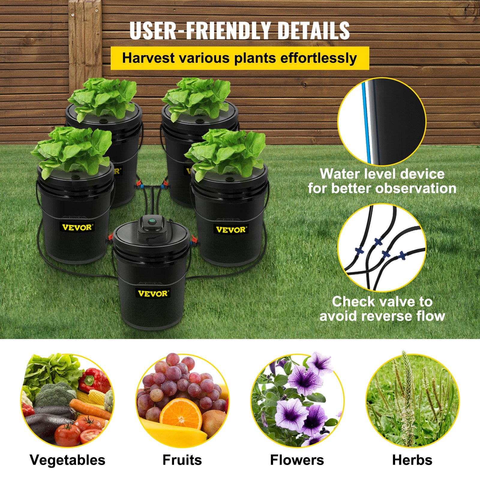 DWC Hydroponic System, 5 Gallon 5 Buckets, Deep Water Culture Growing Bucket, Hydroponics Grow Kit With Pump, Air Stone And Connected Reservoir, For Indoor/Outdoor Leafy Vegetables - Sublime Elevation