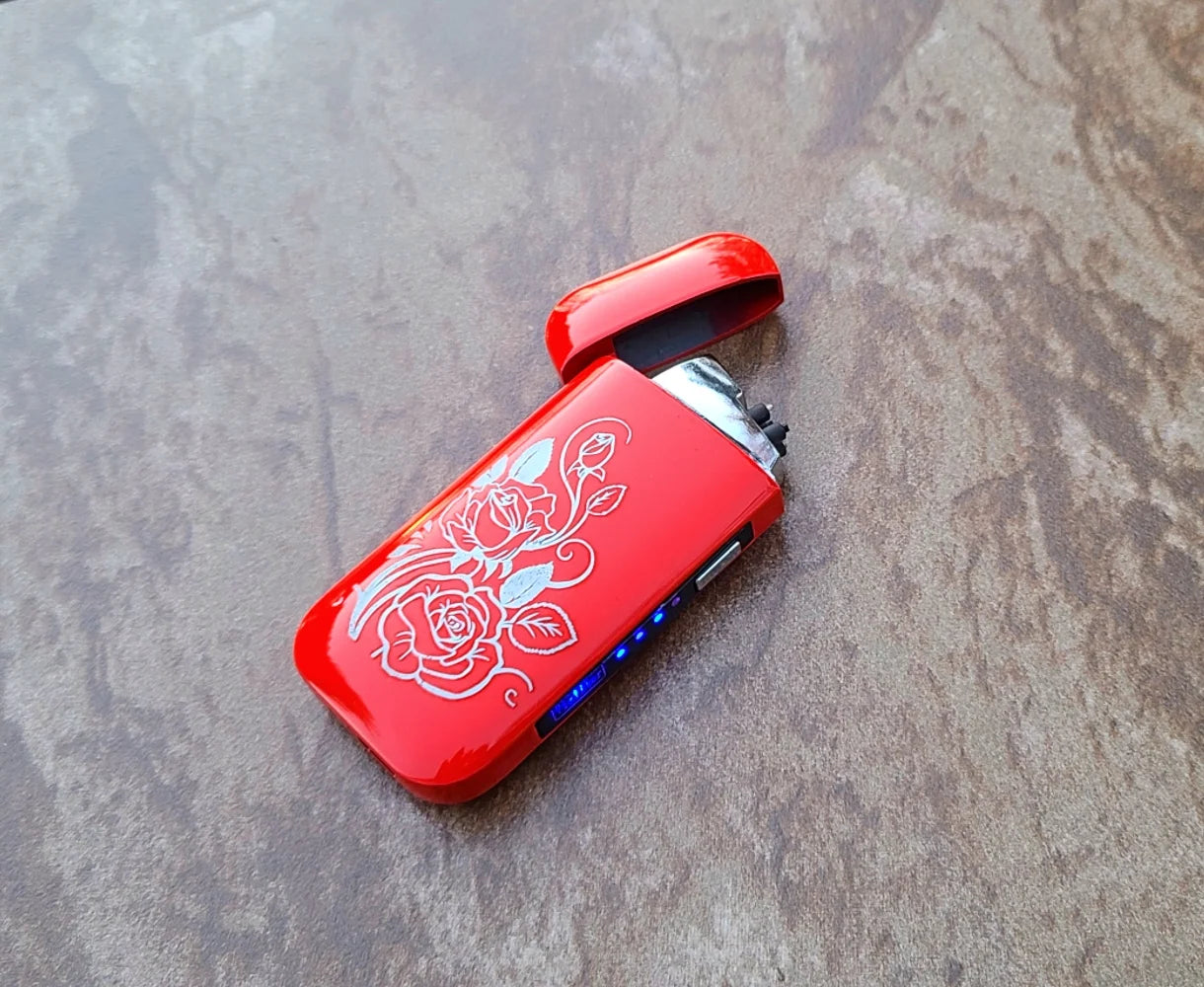 Rechargeable Electronic Dual Arc Lighter, Elegant Design, Red Roses