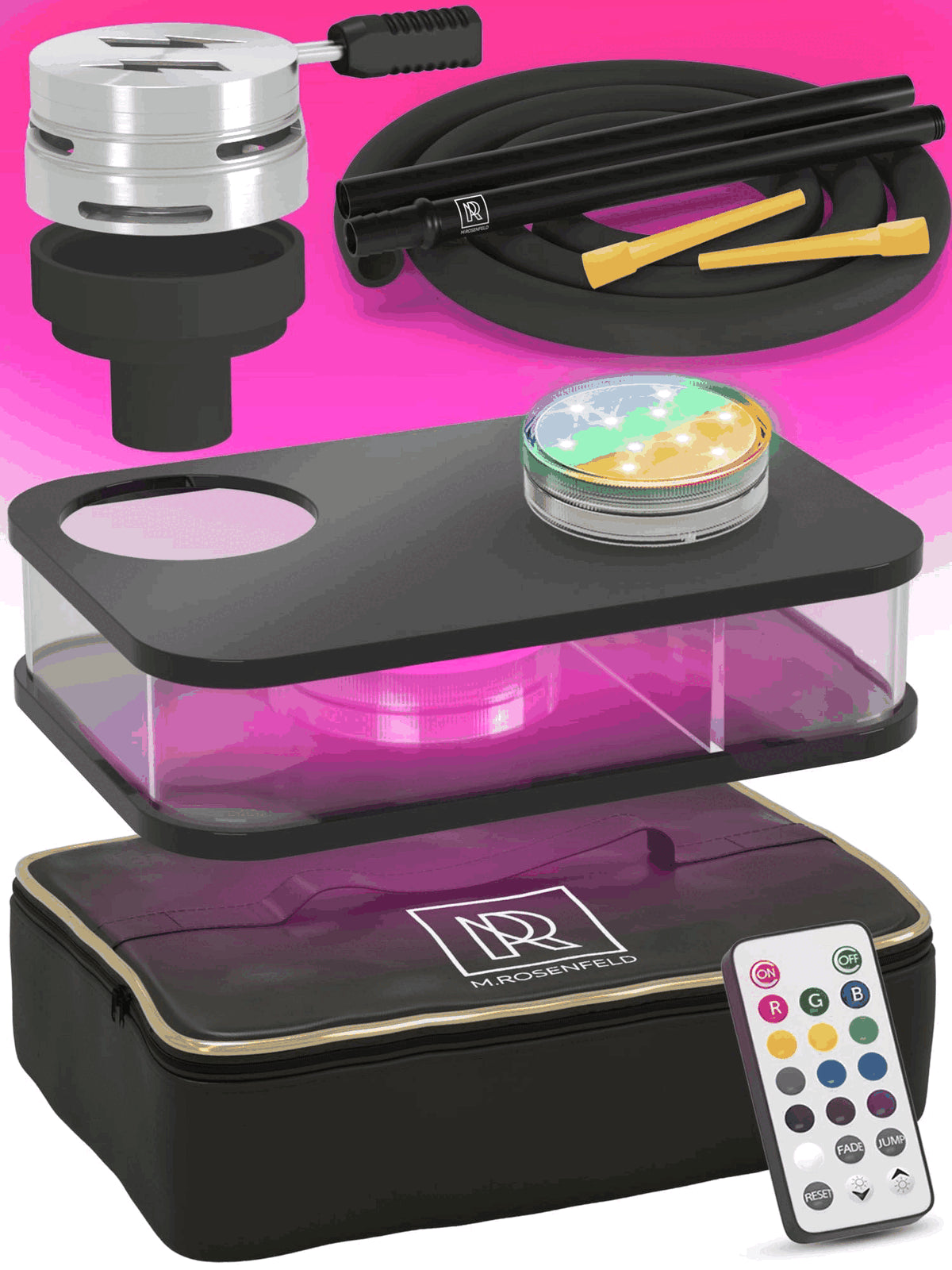 Premium Portable Black Hookah Set with Complete Accessories & Travel Bag