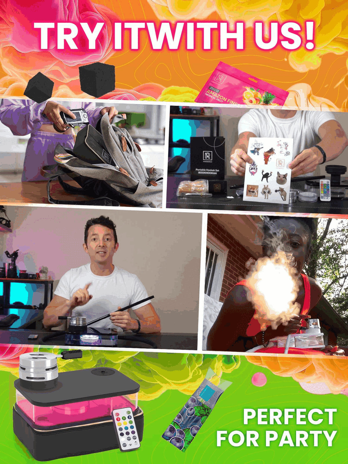 Premium Portable Black Hookah Set with Complete Accessories & Travel Bag