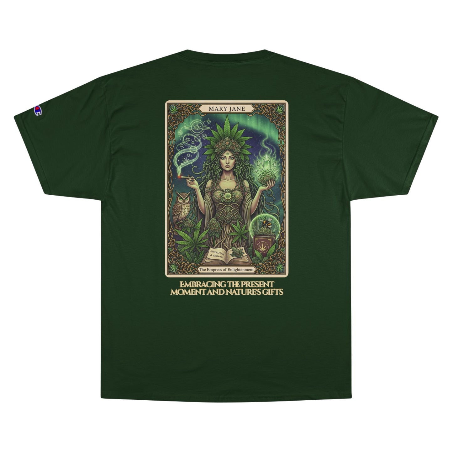 Mary Jane Tarot Champion Cannabis Art T-Shirt, Vintage Graphic Tee, Stoner Apparel, Herbalist Gift, Eco-Friendly Fashion