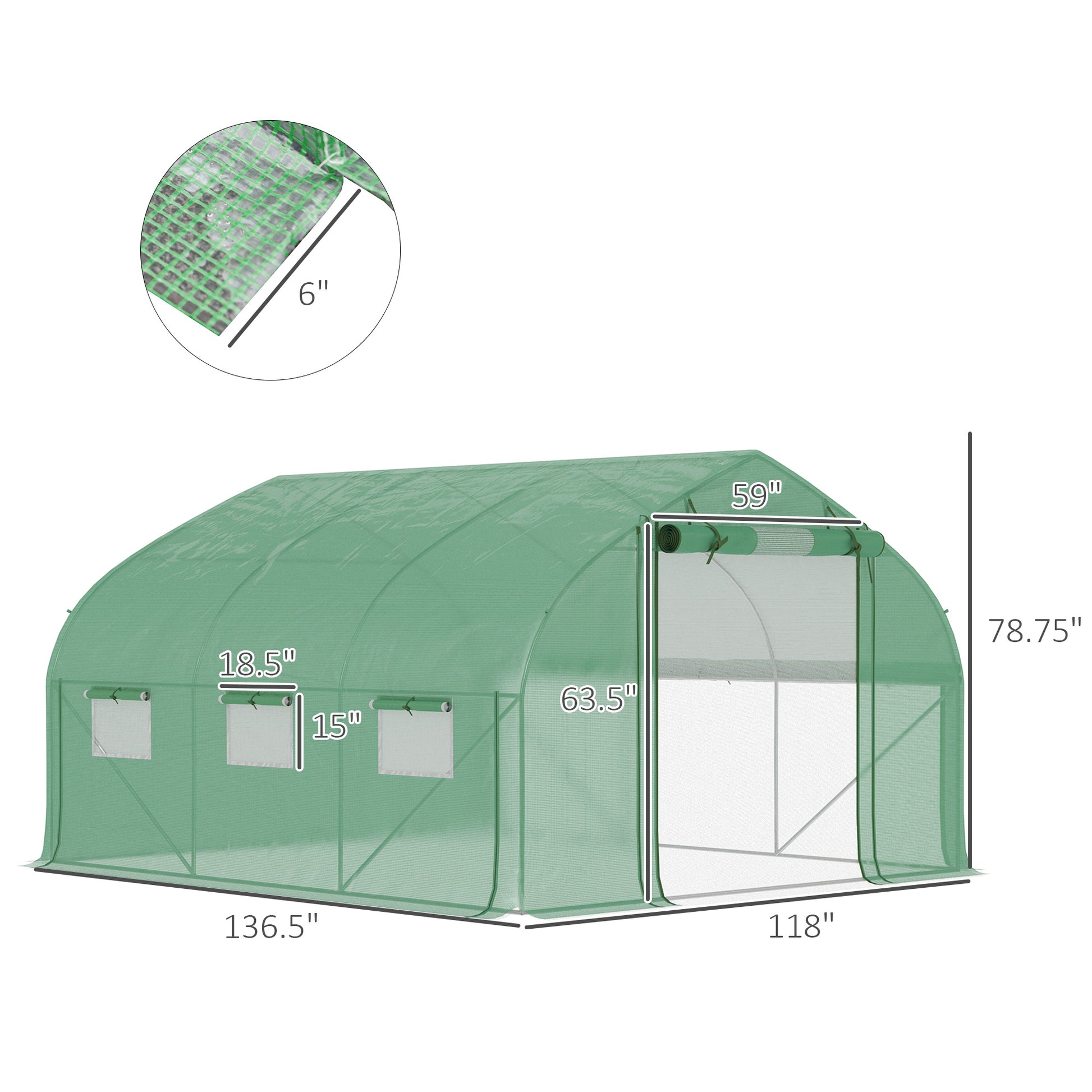 11.5' x 10' x 6.5' Walk-in Tunnel Greenhouse, Green House with Zippered Mesh Door, 7 Mesh Windows & Roll-up Sidewalls, Upgraded Gardening Plant Hot House with Galvanized Steel Hoops, Green - Sublime Elevation