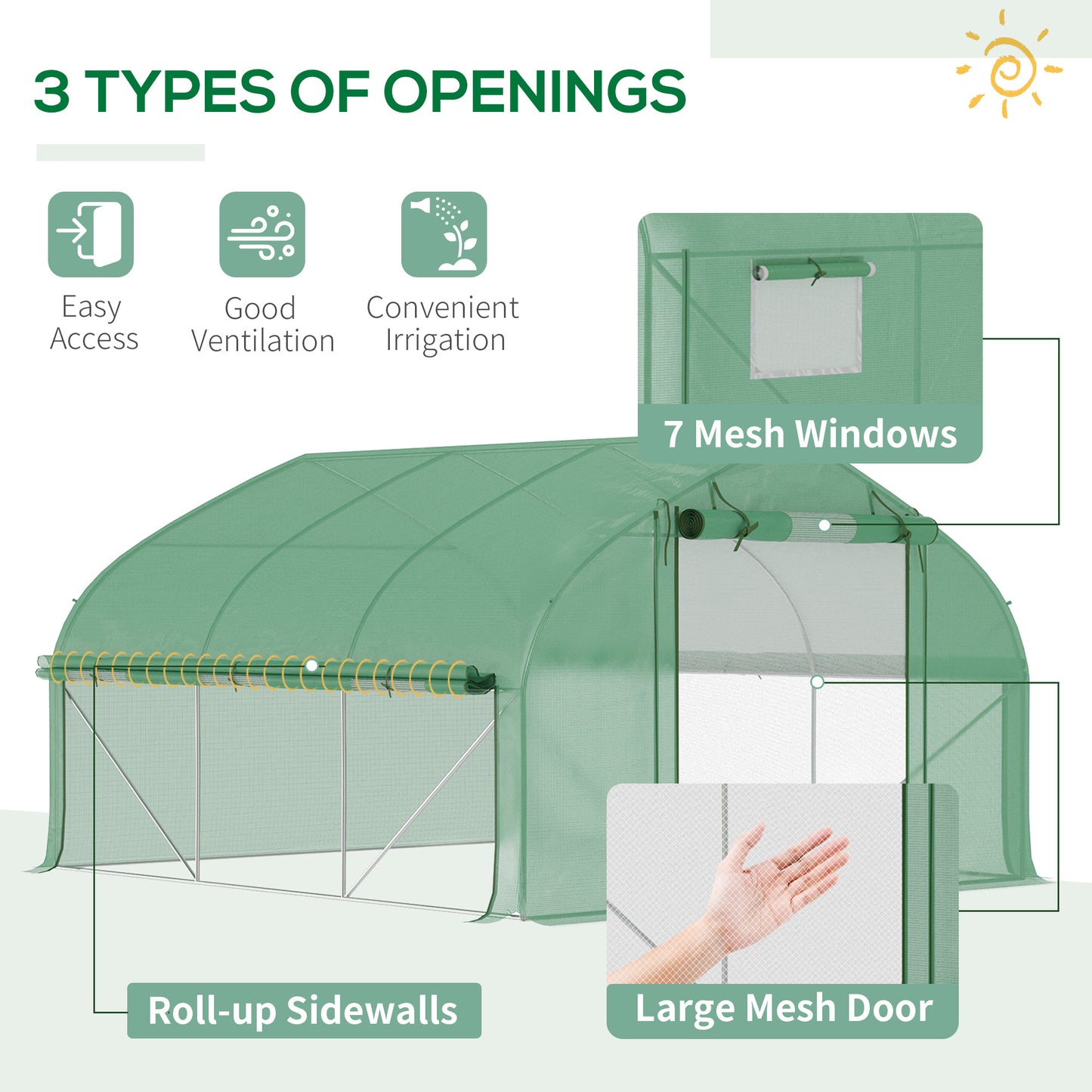 11.5' x 10' x 6.5' Walk-in Tunnel Greenhouse, Green House with Zippered Mesh Door, 7 Mesh Windows & Roll-up Sidewalls, Upgraded Gardening Plant Hot House with Galvanized Steel Hoops, Green - Sublime Elevation