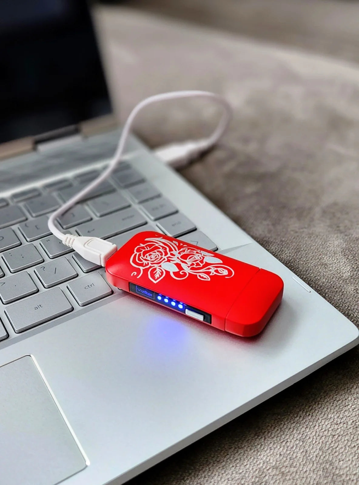 Rechargeable Electronic Dual Arc Lighter, Elegant Design, Red Roses
