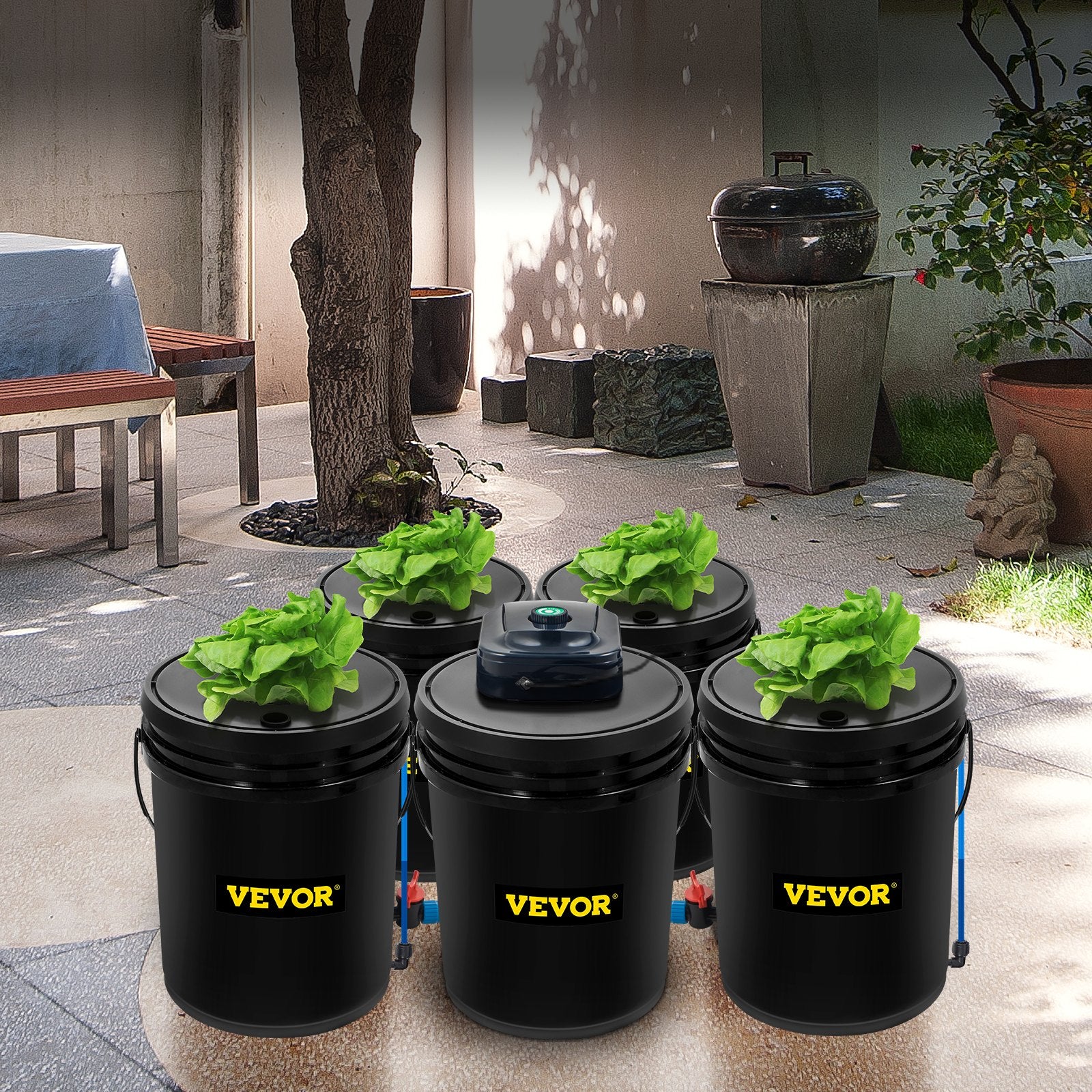 DWC Hydroponic System, 5 Gallon 5 Buckets, Deep Water Culture Growing Bucket, Hydroponics Grow Kit With Pump, Air Stone And Connected Reservoir, For Indoor/Outdoor Leafy Vegetables - Sublime Elevation