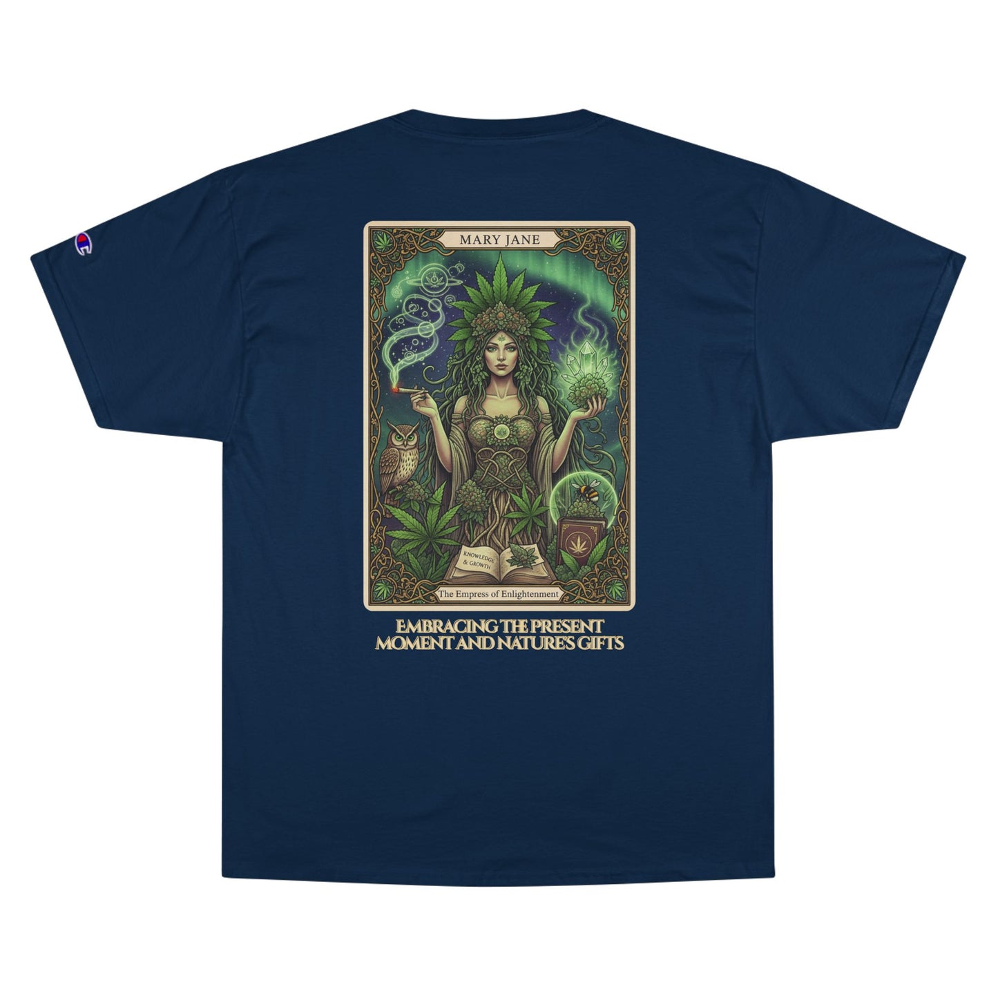 Mary Jane Tarot Champion Cannabis Art T-Shirt, Vintage Graphic Tee, Stoner Apparel, Herbalist Gift, Eco-Friendly Fashion