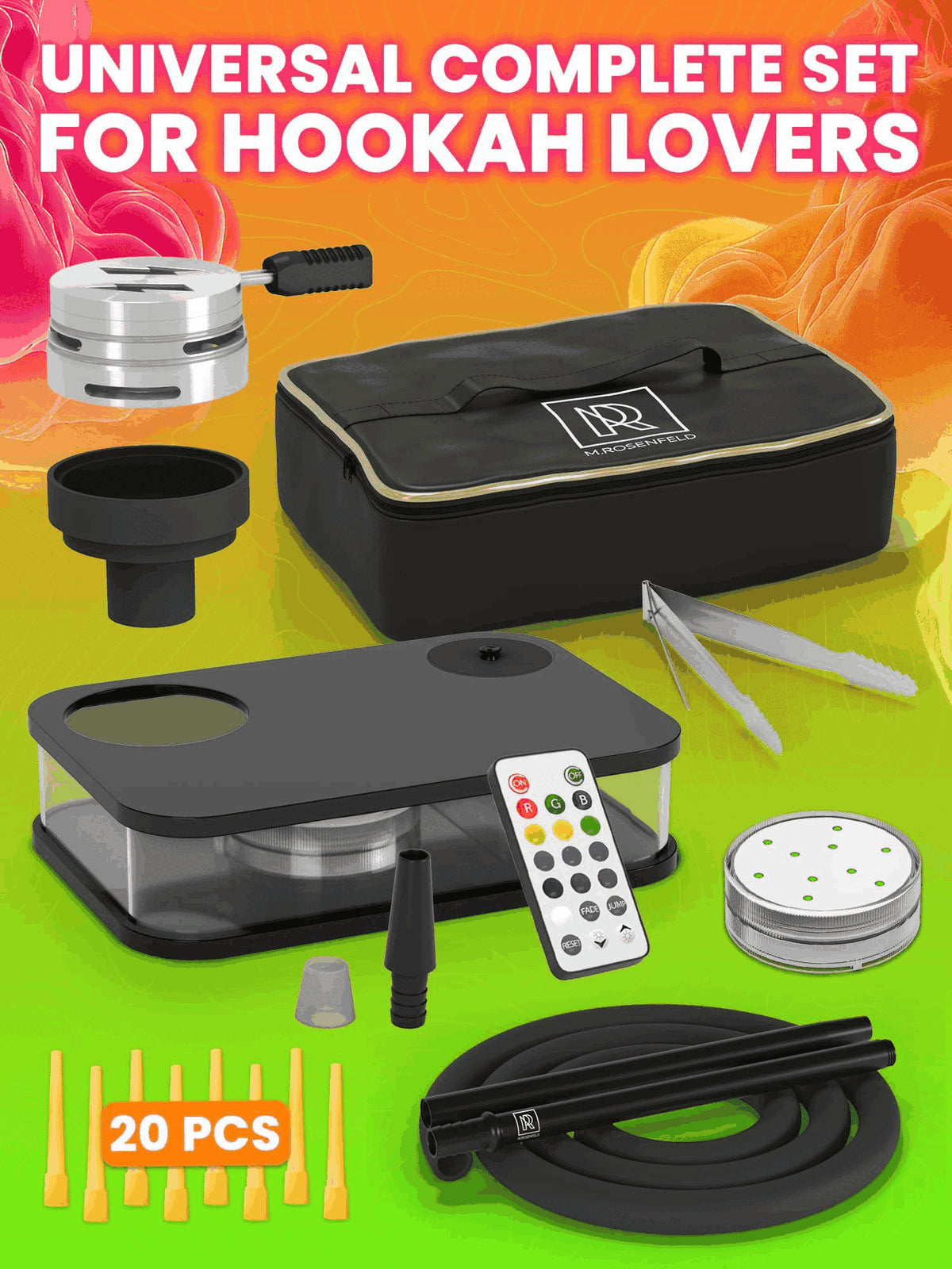 Premium Portable Black Hookah Set with Complete Accessories & Travel Bag