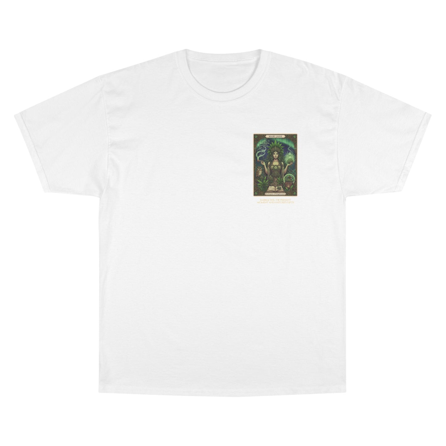 Mary Jane Tarot Champion Cannabis Art T-Shirt, Vintage Graphic Tee, Stoner Apparel, Herbalist Gift, Eco-Friendly Fashion
