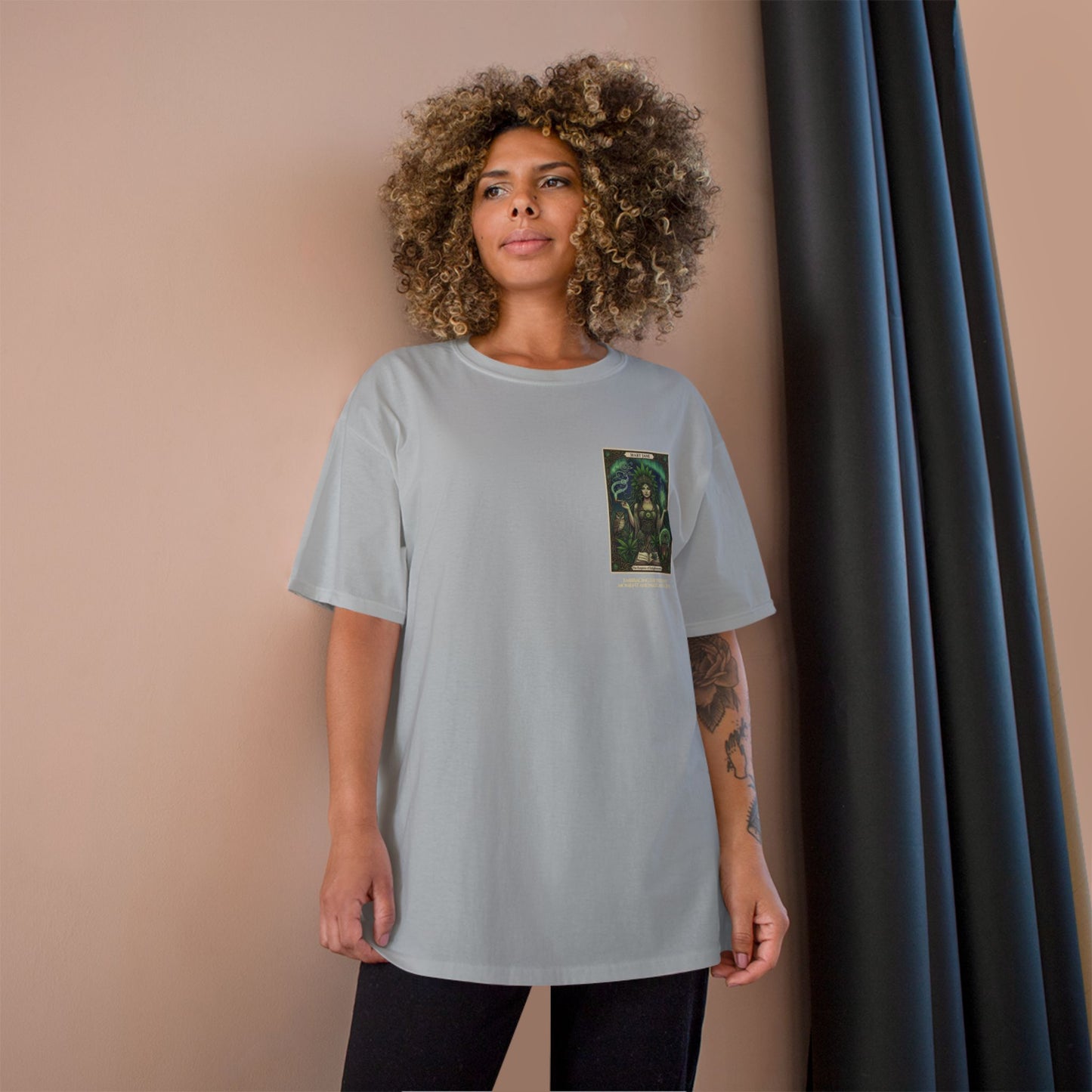 Mary Jane Tarot Champion Cannabis Art T-Shirt, Vintage Graphic Tee, Stoner Apparel, Herbalist Gift, Eco-Friendly Fashion