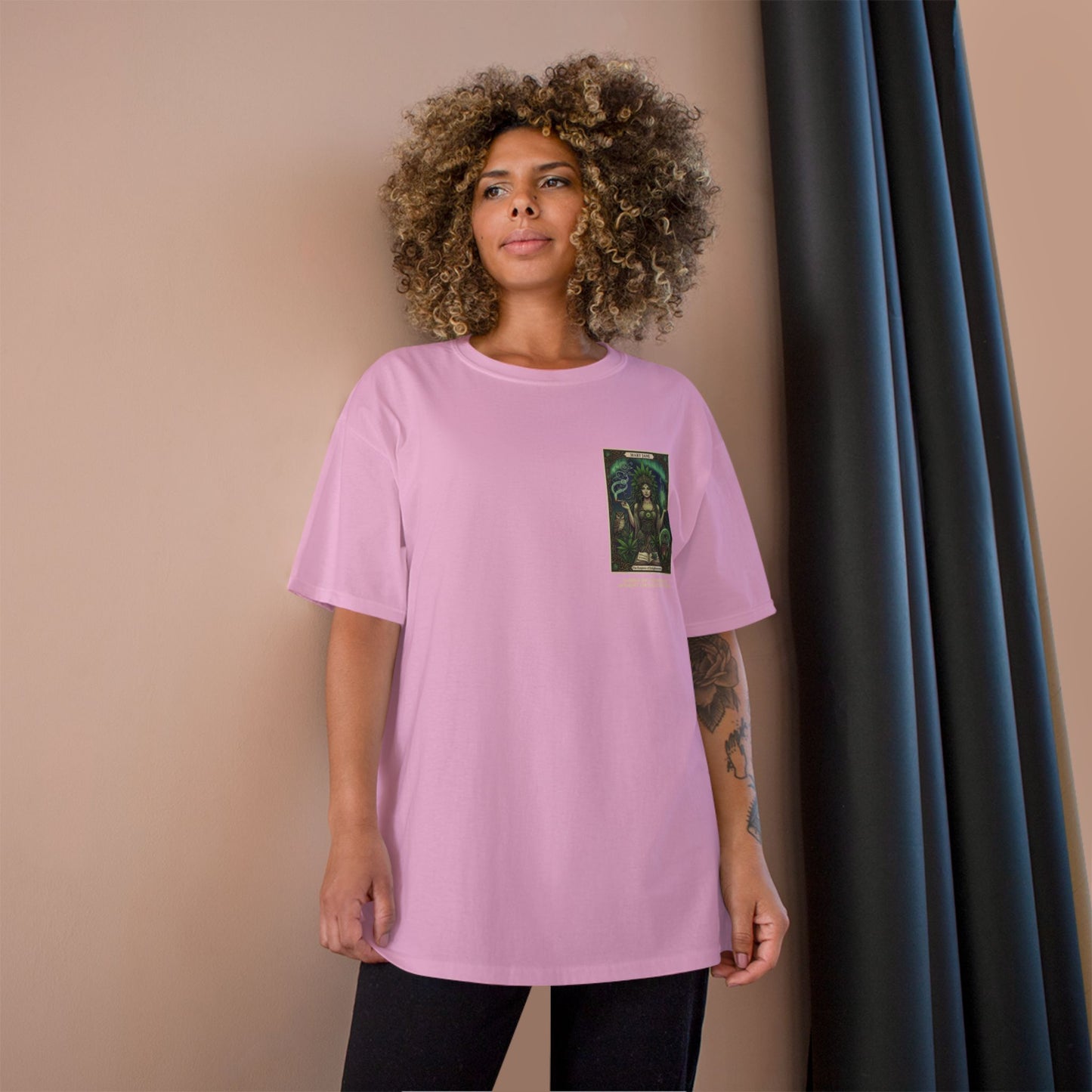 Mary Jane Tarot Champion Cannabis Art T-Shirt, Vintage Graphic Tee, Stoner Apparel, Herbalist Gift, Eco-Friendly Fashion