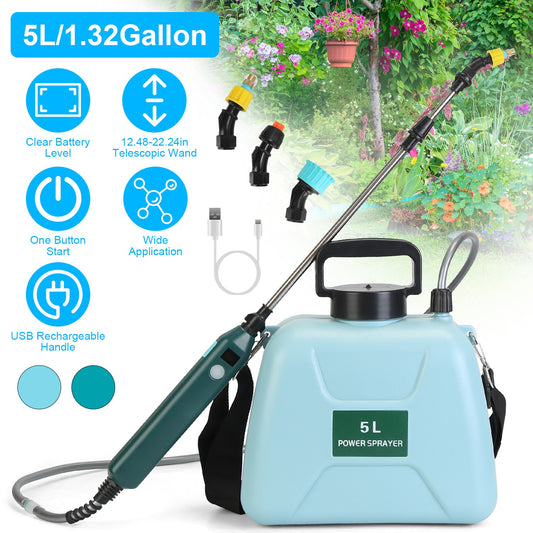5L 1.32Gallon Battery Operated Water Sprayer Portable Garden Sprayer Electric Sprayer With Rechargeable Handle Telescopic Wand 3 Spray Nozzles Shoulder Strap For Lawn Garden - Sublime Elevation