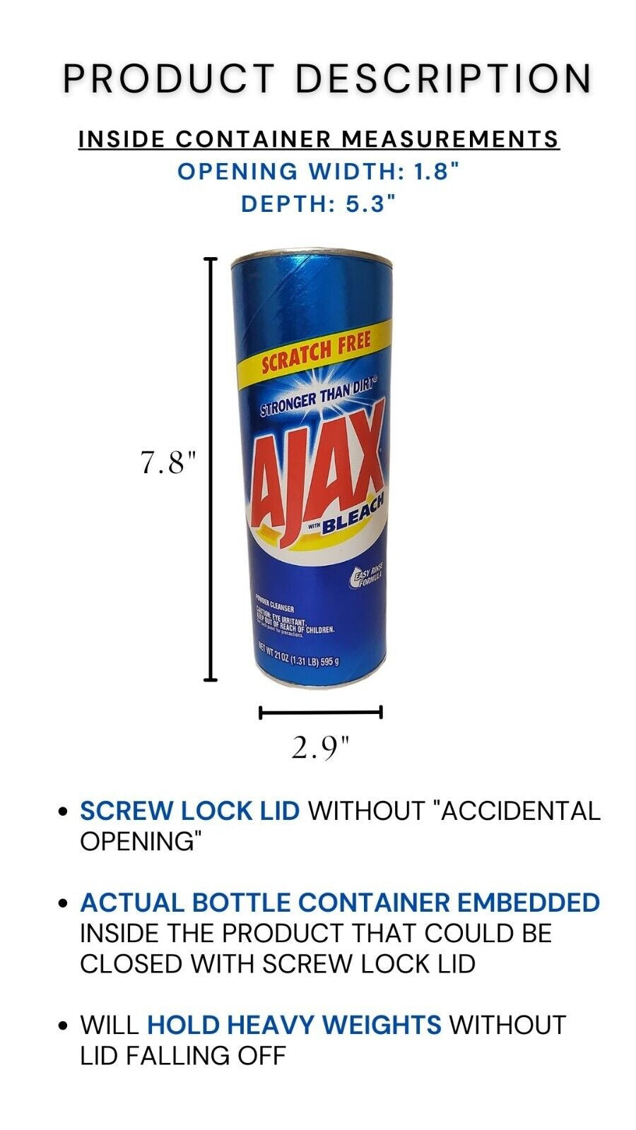Ajax Diversion Safe Stash Can Screw Lock Hidden Compartment for Valuables
